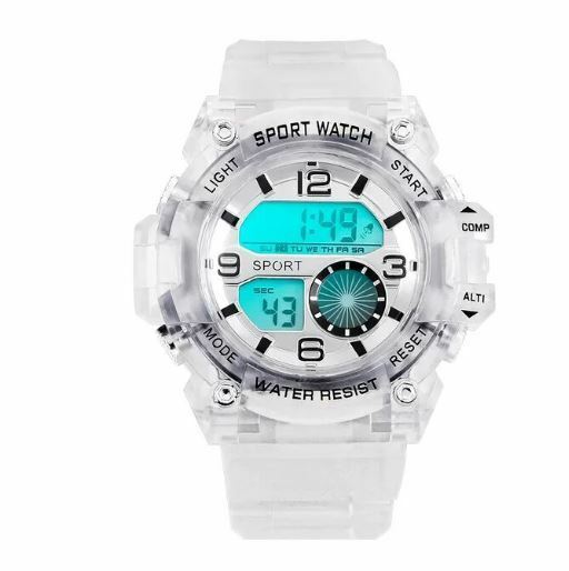 スケルトン　ホワイト　白　シルバー 透明 デジタルウォッチ　腕時計　ミリタリー　スポーツ水泳用ビッグウォッチファッション30m防水