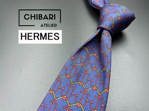 【超美品】HERMES　エルメス　チェック柄　ネクタイ　3本以上送料無料　ネイビー　0402123