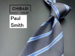 【超美品】PaulSmith　ポールスミス　レジメンタル柄　ネクタイ　3本以上送料無料　グレイ　光沢　0402134