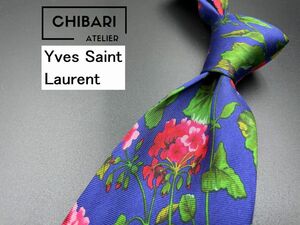 【超美品】YvesSaintLaurent　サンローラン　花柄　ネクタイ　3本以上送料無料　ネイビー　0305215