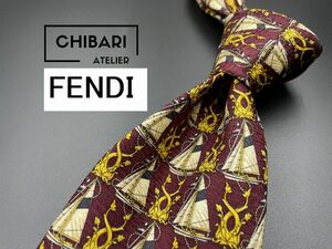 【超美品】FENDI　フェンディ　ヨット柄　ネクタイ　3本以上送料無料　ワインレッド　0401051