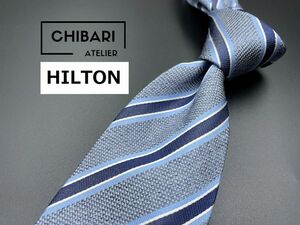 【新古品】HILTON　ヒルトン　レジメンタル柄　ネクタイ　3本以上送料無料　ブルーグレイ　0401146