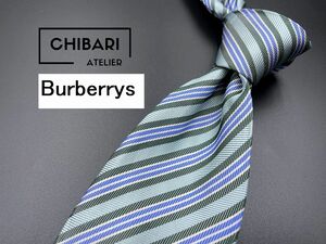 【美品】BURBERRY　バーバリー　レジメンタル柄　ネクタイ　3本以上送料無料　ブルーグリーン　0401163