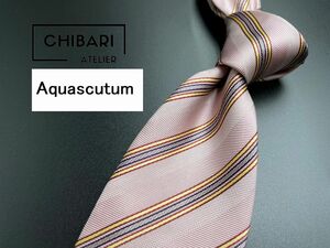 【美品】Aquascutum　アクアスキュータム　レジメンタル柄　ネクタイ　3本以上送料無料　ピンク系　0401176