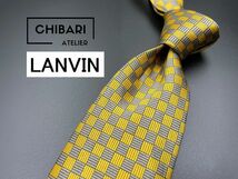 【美品】LANVIN　ランバン　チェック柄　ネクタイ　3本以上送料無料　グレイブラウン　0401246_画像1