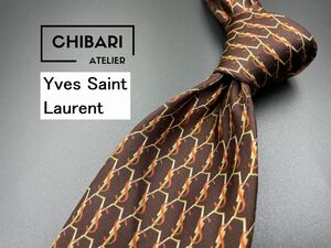 【美品】YvesSaintLaurent　サンローラン　YSLロゴ柄　ネクタイ　3本以上送料無料　ブラウン　0401237