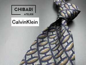 【超美品】CalvinKlein　カルバンクライン　チェック柄　ネクタイ　3本以上送料無料　グレイネイビー　0402241