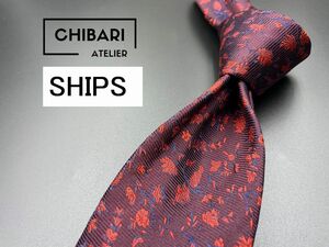 【超美品】SHIPS　シップス　花柄　ネクタイ　3本以上送料無料　ワインレッド　0402090