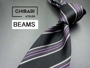 【超美品】BEAMS　ビームス　レジメンタル柄　ネクタイ　3本以上送料無料　ブラック　0402117