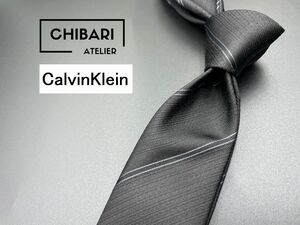 タグ付【未使用品】CalvinKlein　カルバンクライン　レジメンタル柄　ネクタイ　3本以上送料無料　ブラック　0402114
