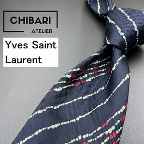 【美品】YvesSaintLaurent サンローラン レジメンタル柄 ネクタイ 3本以上送料無料 ネイビー 0402180の画像1