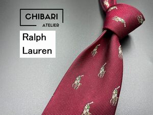 【美品】Ralph Lauren　ラルフローレン　乗馬柄　ネクタイ　3本以上送料無料　ワインレッド　0402174