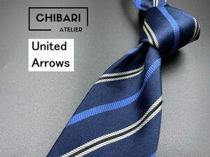 【美品】United Arrows　ユナイテッドアローズ　レジメンタル柄　ネクタイ　3本以上送料無料　ネイビー　0403161