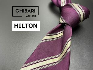 【美品】HILTON　ヒルトン　レジメンタル柄　ネクタイ　3本以上送料無料　パープル　0404085