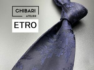 【超美品】ETRO　エトロ　シャドーフラワー柄　ネクタイ　3本以上送料無料　ネイビー　0404084