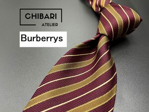 【超美品】Burberrys　バーバリー　ロゴ＆レジメンタル柄　ネクタイ　3本以上送料無料　ワインレッド　0404171