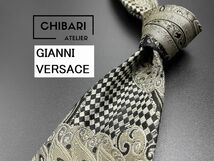 【美品】VERSACE　ヴェルサーチ　ペイズリー柄　ネクタイ　3本以上送料無料　ブラックグレイ　0404125_画像1