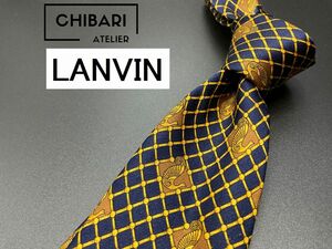 【超美品】LANVIN　ランバン　チェック柄　ネクタイ　3本以上送料無料　ネイビー　0501123