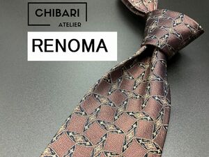 【超美品】RENOMA　レノマ　チェック柄　ネクタイ　3本以上送料無料　ブラウン　0501122