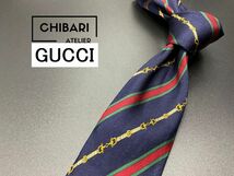 【超美品】GUCCI　グッチ　ロゴ＆レジメンタル柄　ネクタイ　3本以上送料無料　ネイビー　0501228_画像1