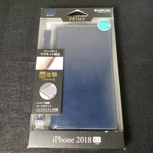 B級品 iPhoneXR用手帳型ケース ネイビー サイドマグネット ストラップ付き