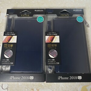 B級品 2個セット iPhoneXR用手帳型ケース ネイビー サイドマグネット ストラップ付き