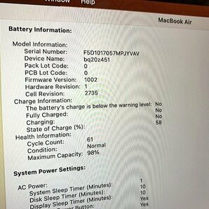 SDG42299相 Apple MacBook Air A2337 M1 2020 メモリ8GB SSD256GB 直接お渡し歓迎の画像2