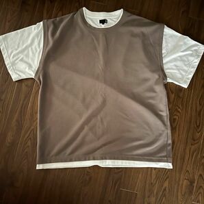 LAKOLE ラコレ 重ね着 ベスト付き Tシャツ 半袖 M 白 茶 ベスト縫い付け(中古美品)