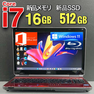 Windows11Pro★超速i7★【爆速新品SSD512GB+新品メモリ16GB/Core i7-3.10GHz】Office2021/人気NECノートパソコン/Blu-ray/YAMAHAサウンド