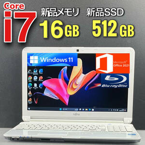 驚速★i7★【爆速新品SSD512GB+新品メモリ16GB/Core i7-3.10GHz】Windows11/人気富士通ノートパソコン/Office2021/Blu-ray/Bluetooth/wifi