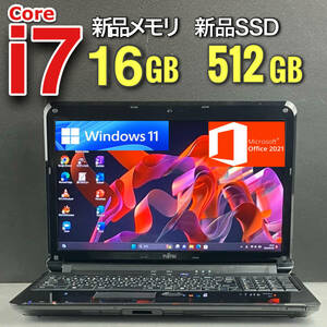 極速☆メモリ16GB☆新品SSD512GB☆Windows11 Core i7-3.10GHz,人気富士通ノートパソコン,Webカメラ,DVD再生可,USB3.0,HDMI,Wifi,筆ぐるめ