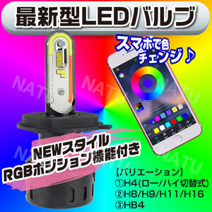 色が変えられる ポジション機能付き 最新型LEDバルブ フォグランプ HB4 等 レインボー 大特価