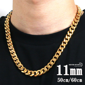 幅11mm 喜平チェーンネックレス 6面カット ゴールド 金 マイアミキューバンリンク 喜平ネックレス 中折式 (50cm)