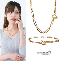 ネックレス ブレスレット 2点セット マンテル ロールチェーン フィガロ ゴールド 18K ステンレス (60cm、19.5cm)_画像1