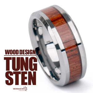 タングステン ウッド調 木目リング デザイン シルバー リング 指輪 太幅 幅8mm メール便 BOX付属 (19号)