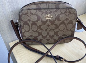 COACH コーチ ショルダーバッグ シグネチャー PVC×レザー 茶系 91677