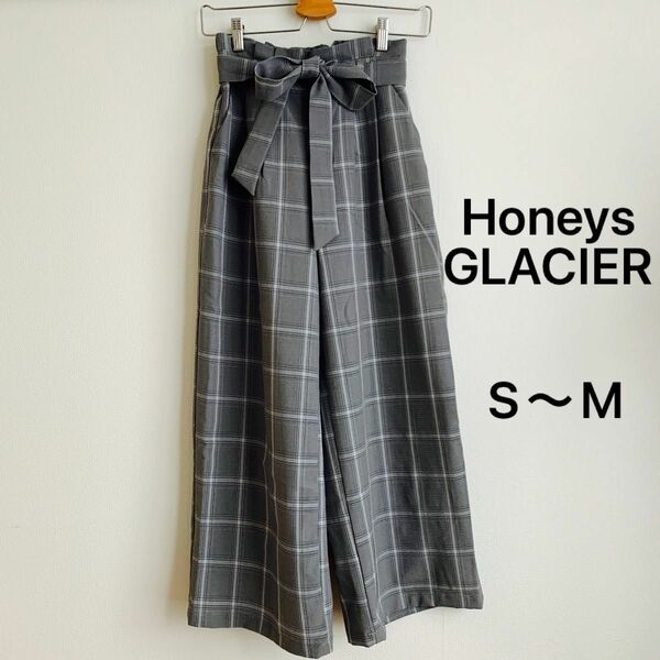 【試着のみ美品】Honeys GLACIER ワイドパンツ パンツ グレー チェック　千鳥格子　S シンプル　オフィスカジュアル