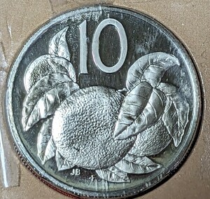 クック諸島　10セント・プルーフ白銅貨　1976年 　【プルーフミントセット出し・発行枚数17.658枚・オレンジとその葉】　　玉ちゃんNo.3335