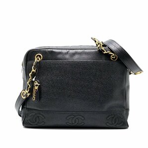 【中古】シャネル/CHANEL トリプルココ チェーンショルダー キャビアスキン ブラック ゴールド金具 ※ファスナープル壊れの画像1