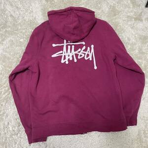 STUSSY ステューシー　ショーンフォントロゴ　ビッグロゴ　ジップアップ　パーカー フルジップ フーディー ワインレッド　Lサイズ