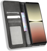 SONY Xperia 5 IV SO-54C用本革風 高級PUレザー TPU 手帳型 保護ケース スタンド機能 マグネット付 黒_画像6