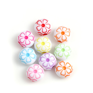 300個アクリルビーズおまかせカラー円形 花柄 プラスチックビーズ手芸用ビーズ約 10mm直径 厚さ6mm