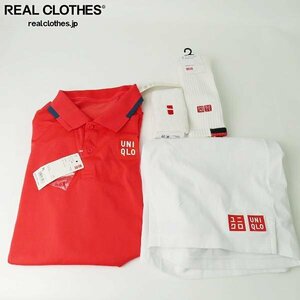 【未使用】UNIQLO/ユニクロ テニスウェア ドライ ポロシャツ ショートパンツ リストバンド ソックス 4点セット/XL/M /060