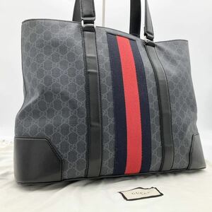 GUCCI グッチ GGスプリーム シェリーライン トートバッグ ハンドバッグ レザー PVC ブラック 保存袋付き