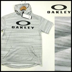 新品 春夏 オークリー 半袖 フーディー パーカー M グレー スウェット ショートスリーブ プルオーバー 吸汗速乾 OAKLEY メンズ 【B2821】