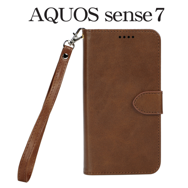 AQUOS sense7ケース [SH-53C/SH53C/SHG10/SH-M24/SHM24]　ストラップ付 シンプルデザイン〔ブラウン〕 ☆おまけ ガラスフィルム付