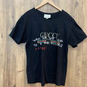 tu130　GUCCI　グッチ　半袖Tシャツ　メンズ　黒　Lサイズ　※中古難あり