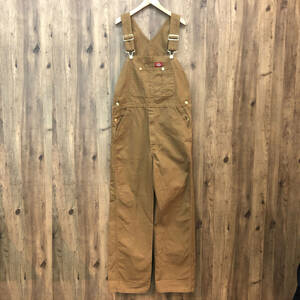 tu137 ディッキーズ Dickies オーバーオール パンツ 無地 ブラウン系 30×32 ※中古