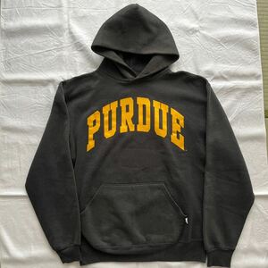 90's USA製 RUSSELL ATHLETIC ラッセルアスレチック PURDUE カレッジプリント スウェットパーカー 色褪せブラック M