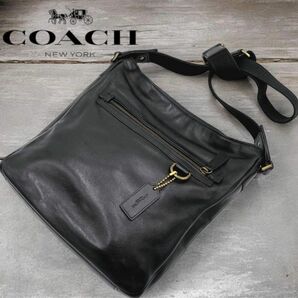 COACHコーチ　レザーショルダーバッグ　ブリーカ－フィールドレザーバッグ　黒 斜め掛け